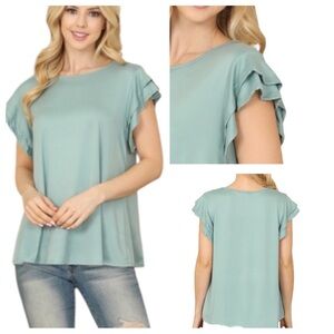 Boutique sage flutter Sleeve jerseys knit tunic Top